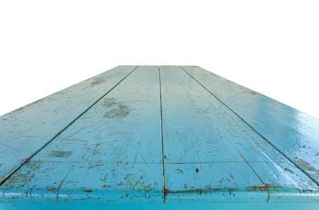 Close up top of wood table isolated on white backgroundの写真素材