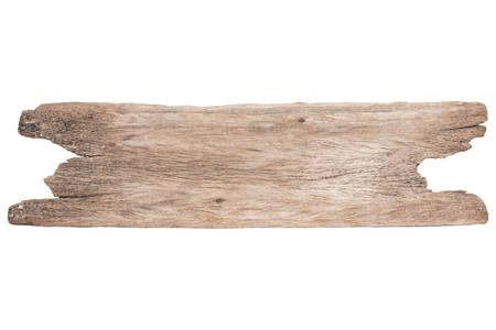 Close up old brown wooden plank isolated on white backgroundの写真素材