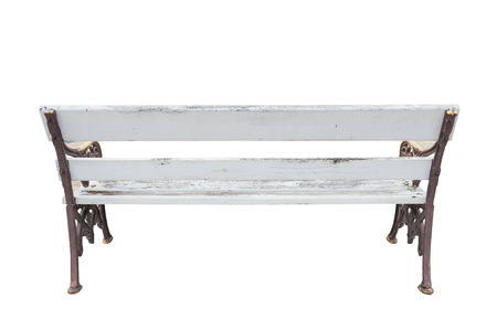 Old of wooden bench isolated on white backgroundの写真素材
