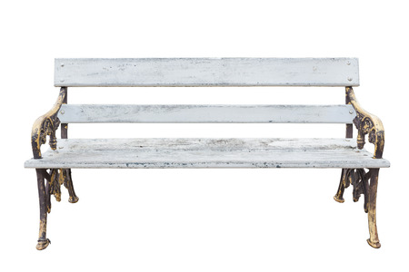 Old of wooden bench isolated on white backgroundの写真素材