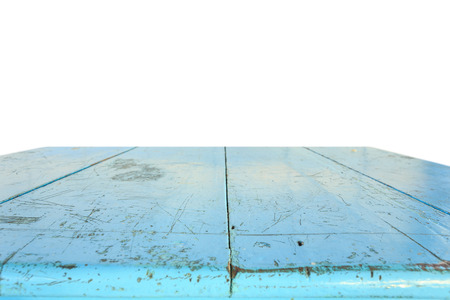 Close up top of wood table isolated on white backgroundの写真素材