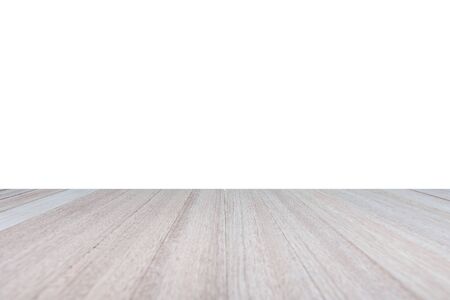 Close up top wooden table isolated on white backgroundの写真素材