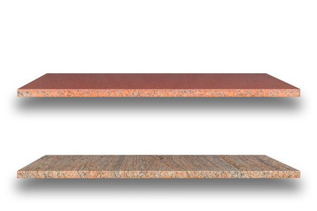 Empty top of natural stone shelves isolated on white background. For product displayの写真素材