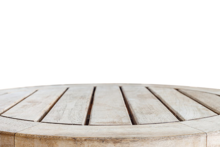 Empty top of wooden table isolated on white background. For product displayの写真素材