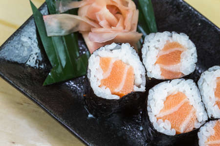 Close up traditional japanese food on wooden tableの写真素材