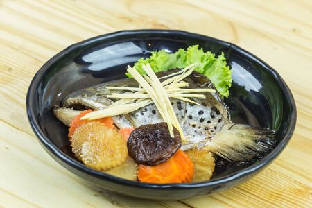 Close up traditional japanese food on wooden tableの写真素材