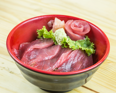 Close up traditional japanese food on wooden tableの写真素材