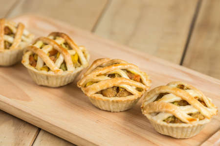 Close up Chicken Pie on wooden dishの写真素材