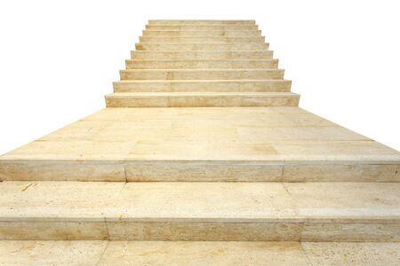 Close up natural stone Travertine staircase isolated on white background