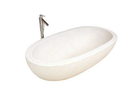 White bathtub made of terrazzo isolated on white backgroundの写真素材