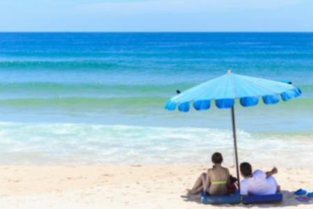 Blurred image : Tourist at Karon beach in phuket island, Andaman sea, Thailandの写真素材