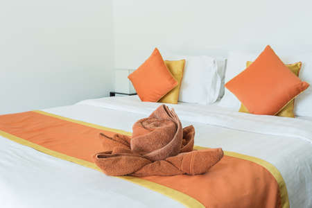 Luxury modern hotel room, Phuket, Thailand. Focus on towel