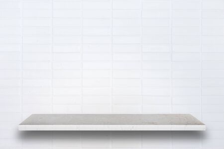 Empty top of natural stone shelves and stone wall background. For product displayの写真素材