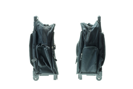 New black student bag isolated on white backgroundの写真素材