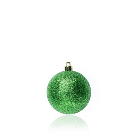 Green Christmas ball isolated on white backgroundの写真素材