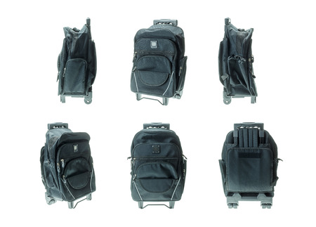 New black student bag isolated on white backgroundの写真素材