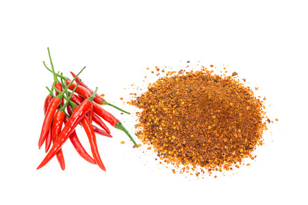 Fresh red thai hot and cayenne pepper isolated on white background
