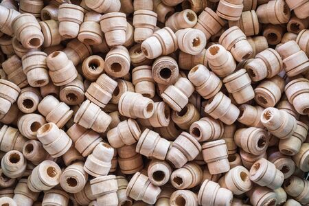 Stack of wood using for handmade umbrella in Chiang Mai province, Thailandの写真素材