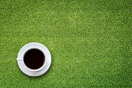 Close up white coffee cup on stone table background top viewの写真素材
