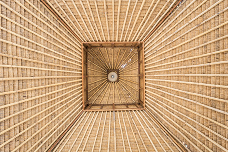 Abstract of bamboo roof structure texture and backgroundの写真素材