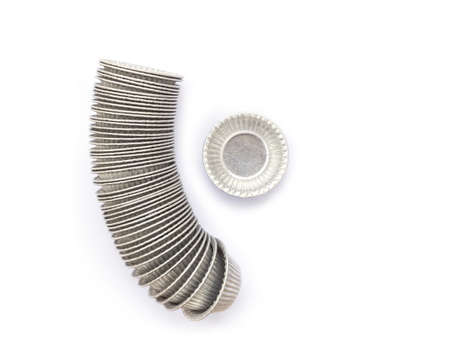 Top view aluminium cup for bakery isolated on white backgroundの写真素材