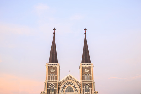 Church exterior on sky background in Thailandの写真素材