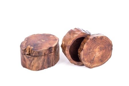 Traditional thai style wooden box isolated on white backgroundの写真素材