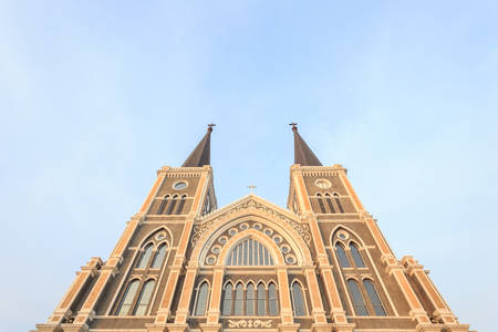 Church exterior on sky background in Thailandの写真素材