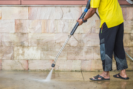 Outdoor floor cleaning with high pressure water jetの写真素材