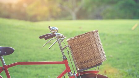 Red Japan style classic bicycle at the park, Vintage filter effectの写真素材