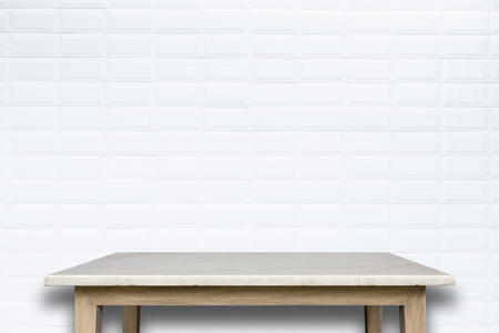 Empty top of natural stone table and stone wall background. For product displayの写真素材
