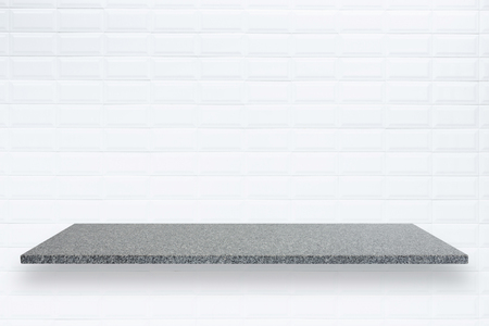 Empty top of natural stone shelves and stone wall background. For product displayの写真素材