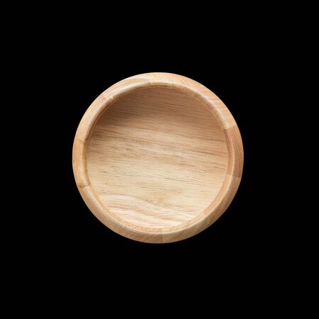 Top view bright empty wooden bowl isolated on white background.の写真素材