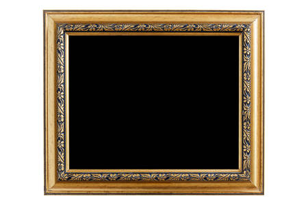 Gold vintage wooden photo frame isolated on white background. Saved with clipping path