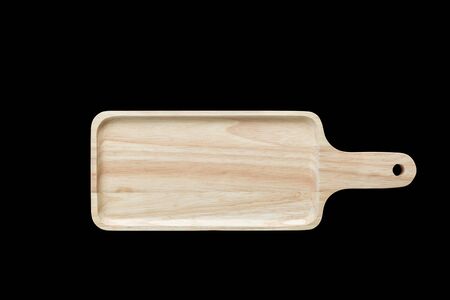 Top view bright empty wooden dish isolated on white background.