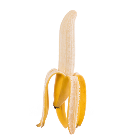 Close up yellow banana. Studio shot isolated on white backgroundの写真素材
