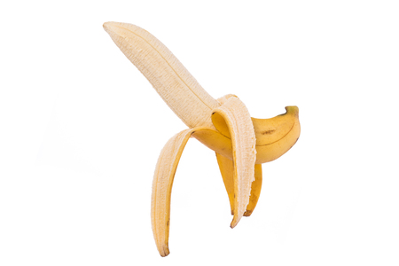 Close up yellow banana. Studio shot isolated on white backgroundの写真素材