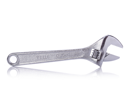 New silver adjustable wrench. Studio shot isolated on white backgroundの写真素材