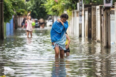 BANGKOK, THAILAND - OCTOBER 14 : Flooding in Din Daeng District after the heaviest rains in 20 years...