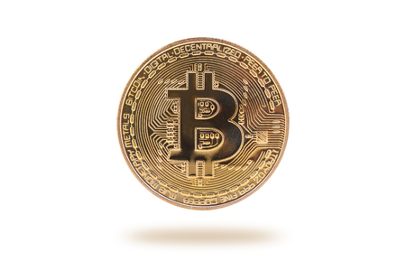 Bitcoin. Golden coin with bitcoin symbol isolated on white backgroundの写真素材