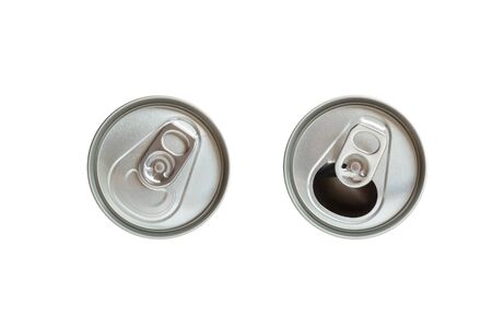 Top view close and open cap of beer or soft drink can isolated on white background