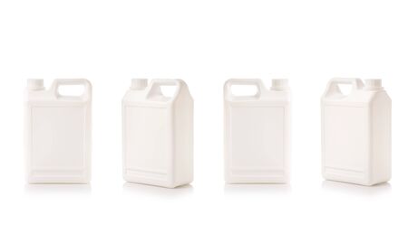 Blank white plastic bottle container. Studio shot isolated on white backgroundの写真素材