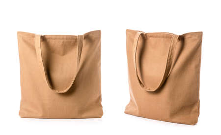 New blank brown cotton bag isolated on white backgroundの写真素材