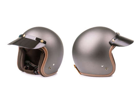 New grey vintage helmet. Studio shot isolated on white backgroundの写真素材