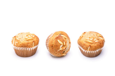 Close up brown Banana Cake. Homemade food isolated on white backgroundの写真素材