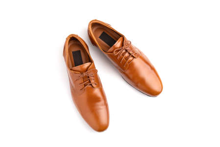 New men leather shoe (brown color) isolated on white backgroundの写真素材