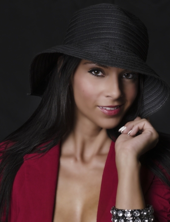 Beautiful young woman wearing hatの写真素材