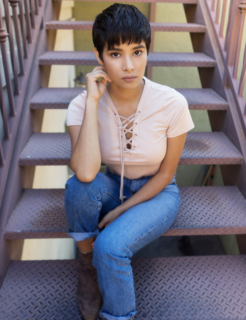 Modern woman short hair styleの写真素材