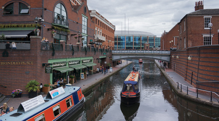 Birmingham,England - 7.22.2017: Brindleyplace is a large mixed-use canalside development, in the Westside district of Birmingham, England.のeditorial素材