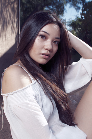 Beautiful stylish Asian model fashion shootの写真素材